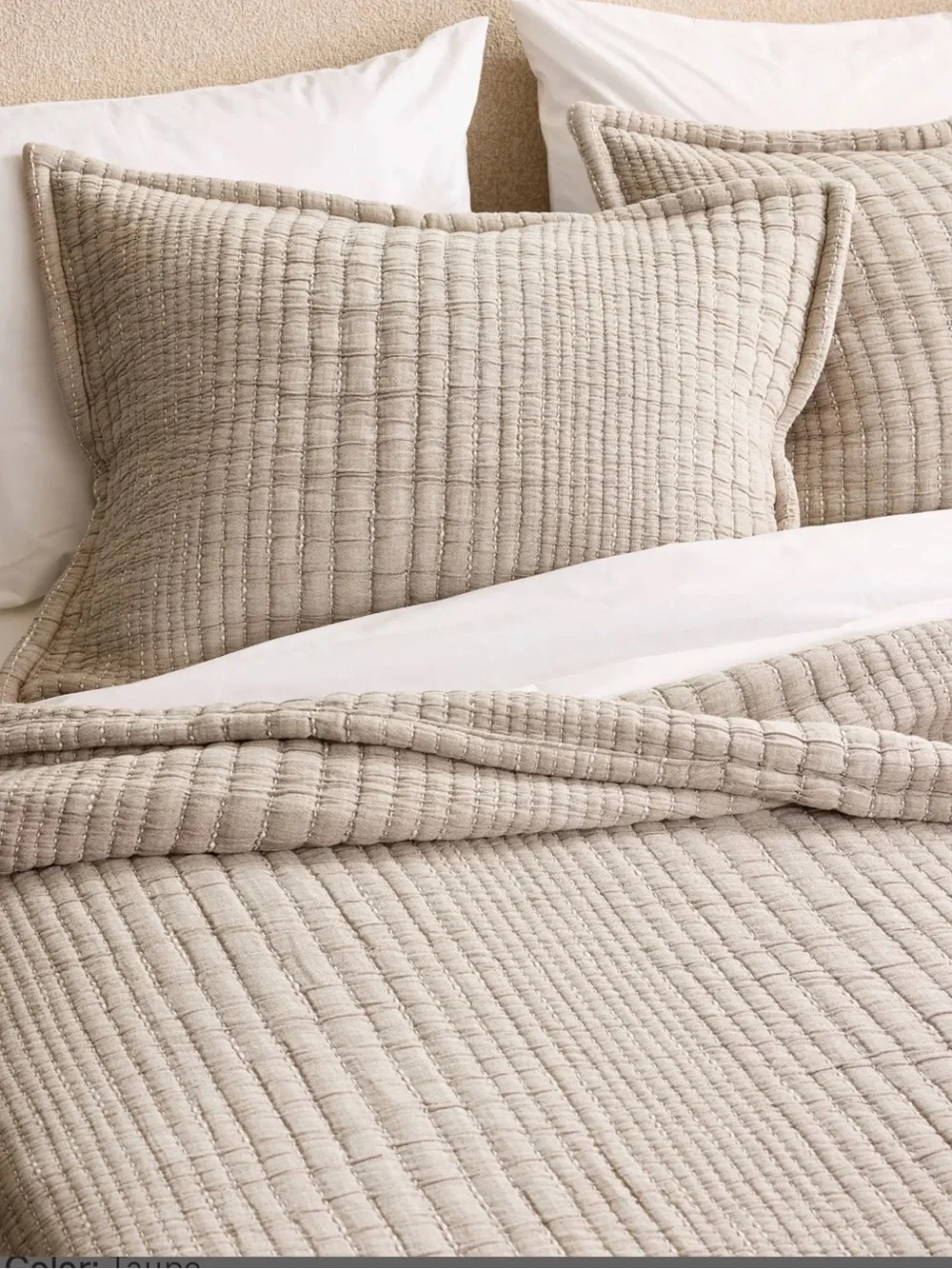 NWOT Quince Organic Cotton Channel Stitch Taupe Set of  2 Shams!